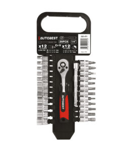 JEU CLIQUET 12 DOUILLES 12 EMBOUTS 1 RALLONGE 26 PIECES