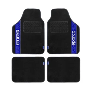 JEU DE 4 TAPIS TISSU AVEC LISERÉ BLEU