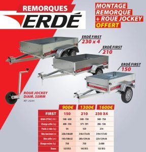 MONTAGE REMORQUE + ROUE JOCKEY OFFERT